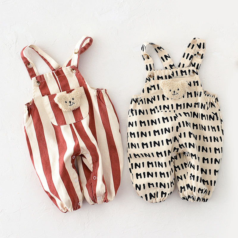 Striped/Letter Pattern Baby Overalls with Bear Decoration, 3-36Months
