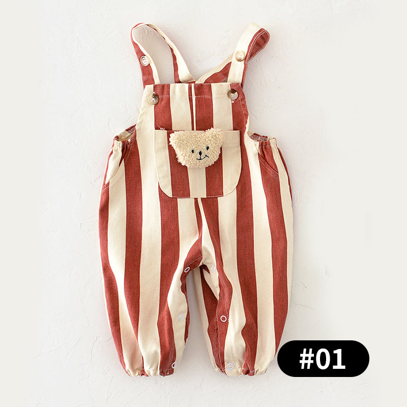 Striped/Letter Pattern Baby Overalls with Bear Decoration, 3-36Months