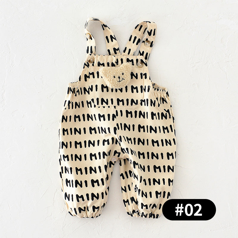 Striped/Letter Pattern Baby Overalls with Bear Decoration, 3-36Months