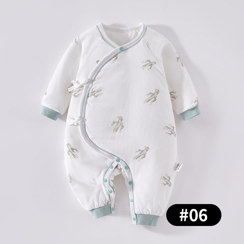 Newborn Baby Romper, 100% Pure Cotton Material, Side-opening Velcro, 0-6Months - babysmile03