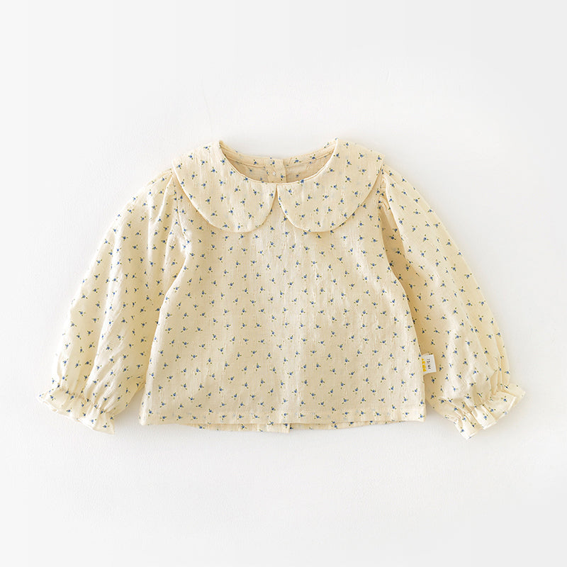 Beige baby Girls Blouse with Floral Pattern, Countryside Style, 6-36Months