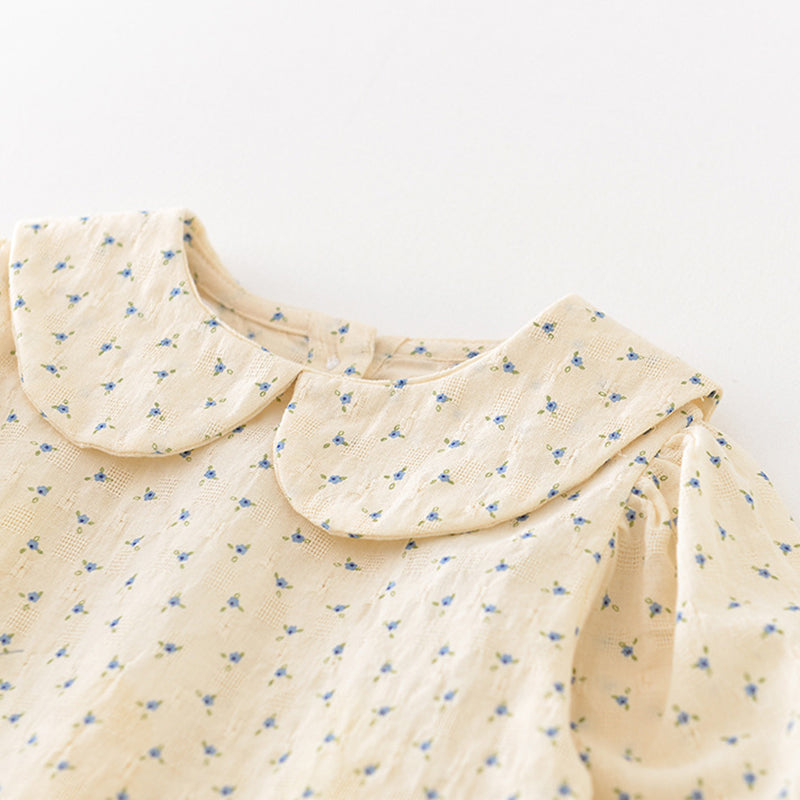 Beige baby Girls Blouse with Floral Pattern, Countryside Style, 6-36Months