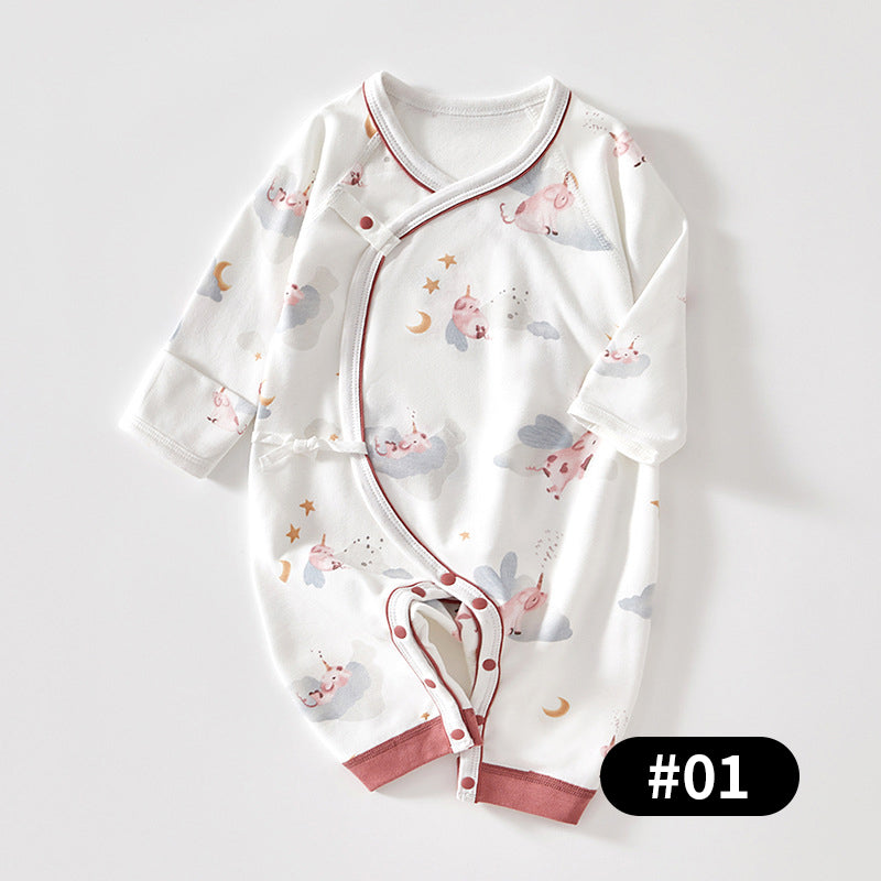 Newborn Baby Romper, 100% Pure Cotton Material, Side-opening Velcro, 0-6Months - babysmile03