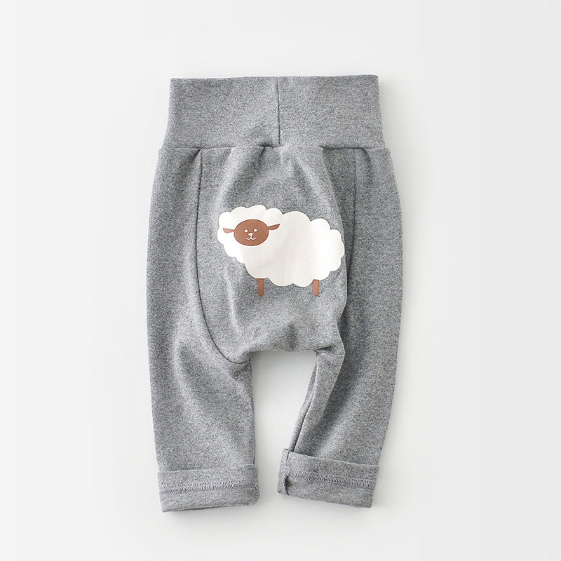 Baby High-Waisted Cotton Pants, Cute Pattern, 6-36Months