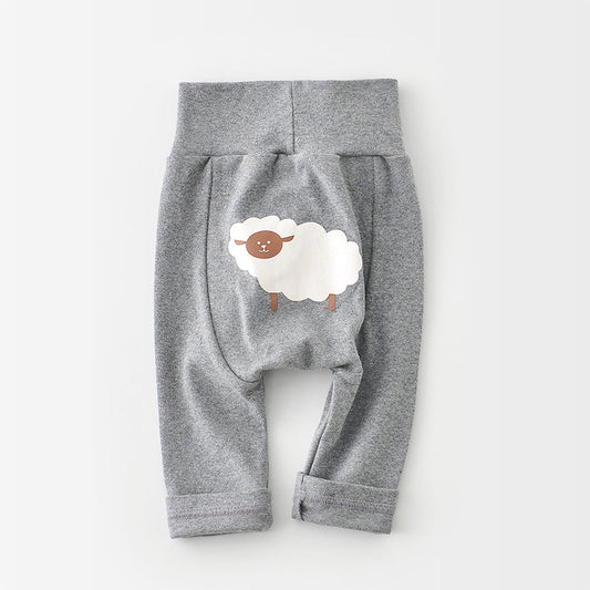 Baby High-Waisted Cotton Pants, Cute Pattern, 6-36Months