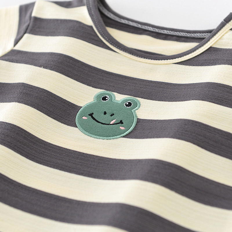 Striped Baby T-shirt with Frog Pattern, 6-36Months