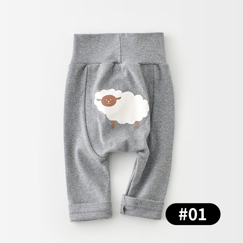 Baby High-Waisted Cotton Pants, Cute Pattern, 6-36Months