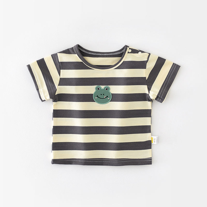 Striped Baby T-shirt with Frog Pattern, 6-36Months