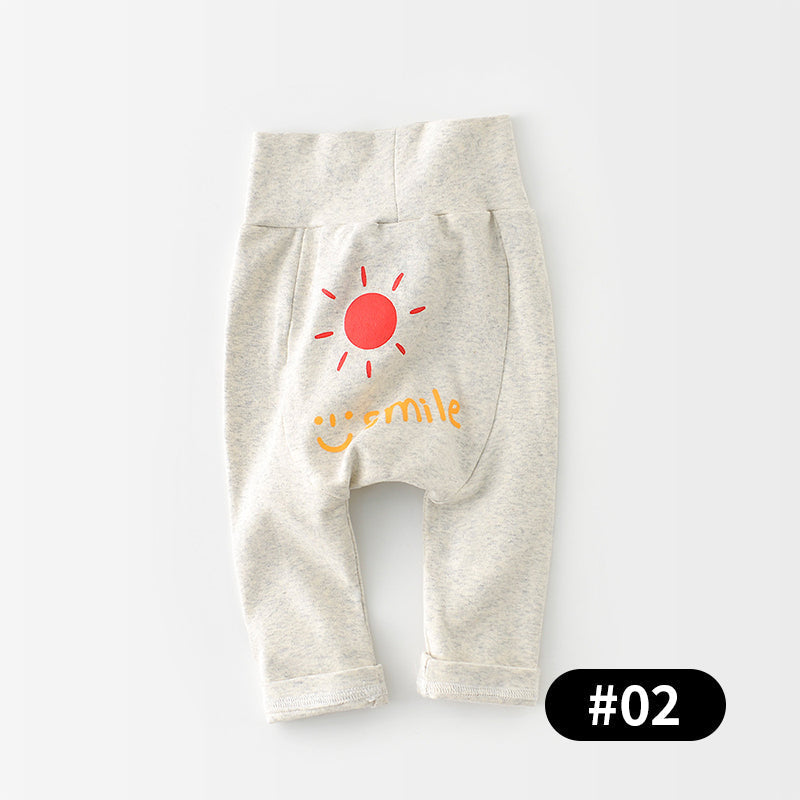 Baby High-Waisted Cotton Pants, Cute Pattern, 6-36Months