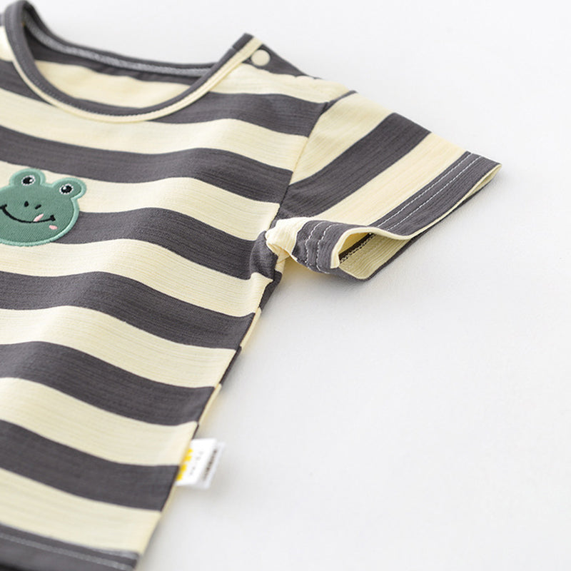 Striped Baby T-shirt with Frog Pattern, 6-36Months