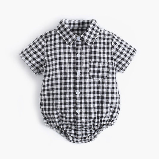 Baby Plaid Pattern Bodysuits, Shirt Style, 100% Pure Cotton Material, 0-36Months