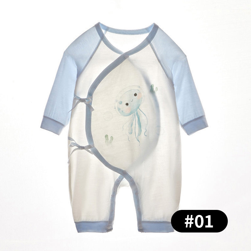 Summer Baby Romper, Natural Plant Fiber, Side-opening Velcro, 0-6Months - babysmile03