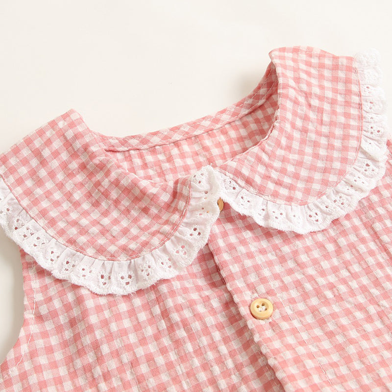 Baby Girls Plaid Pattern Bodysuits, 100% Pure Cotton Material, 0-36Months