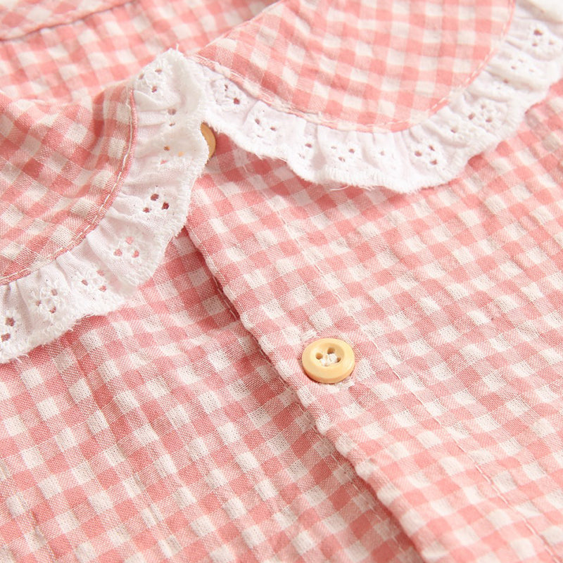 Baby Girls Plaid Pattern Bodysuits, 100% Pure Cotton Material, 0-36Months