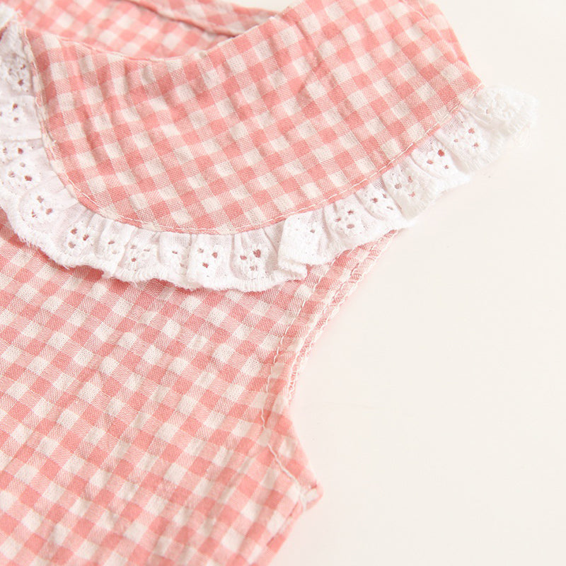 Baby Girls Plaid Pattern Bodysuits, 100% Pure Cotton Material, 0-36Months