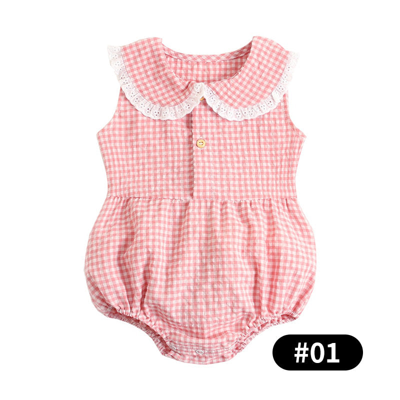 Baby Girls Plaid Pattern Bodysuits, 100% Pure Cotton Material, 0-36Months