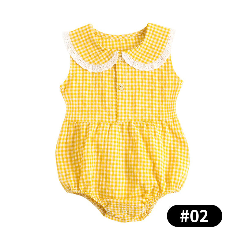 Baby Girls Plaid Pattern Bodysuits, 100% Pure Cotton Material, 0-36Months