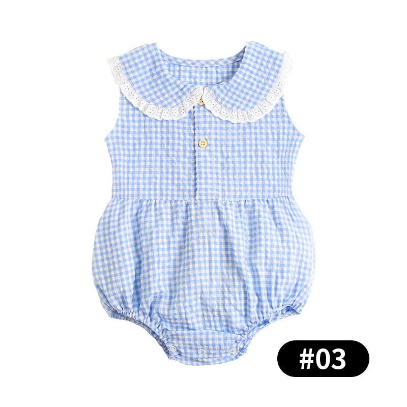 Baby Girls Plaid Pattern Bodysuits, 100% Pure Cotton Material, 0-36Months