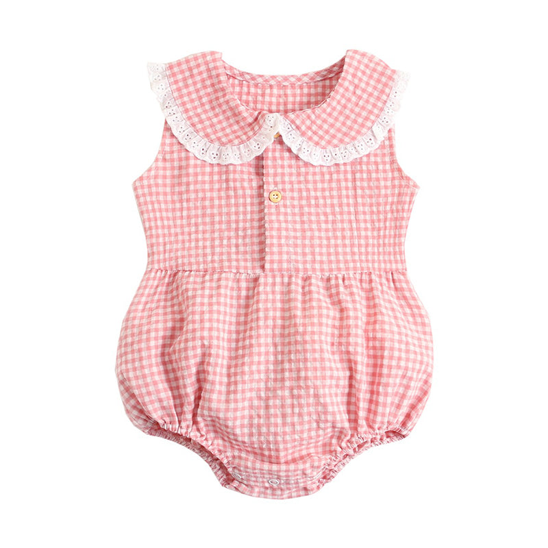 Baby Girls Plaid Pattern Bodysuits, 100% Pure Cotton Material, 0-36Months