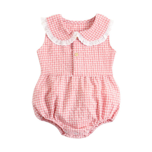 Baby Girls Plaid Pattern Bodysuits, 100% Pure Cotton Material, 0-36Months