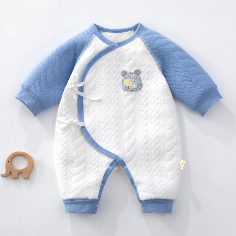 Autumn/Winter Newborn Baby Romper, Pure Cotton Material, Side-opening Velcro, 0-6Months - babysmile03
