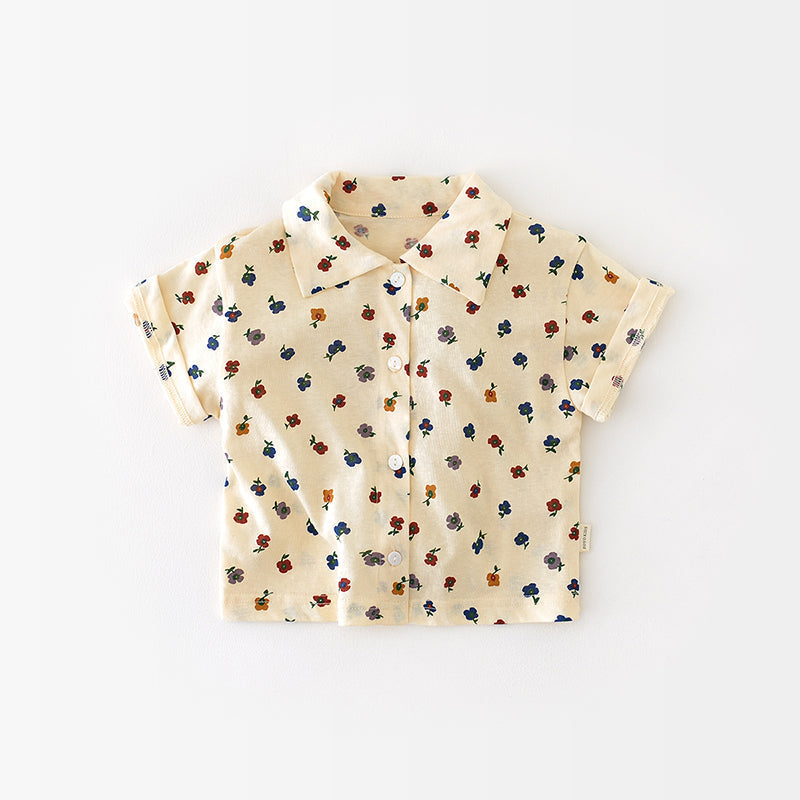 Beige baby Girls Blouse with Floral Pattern, Countryside Style, 1-4Years