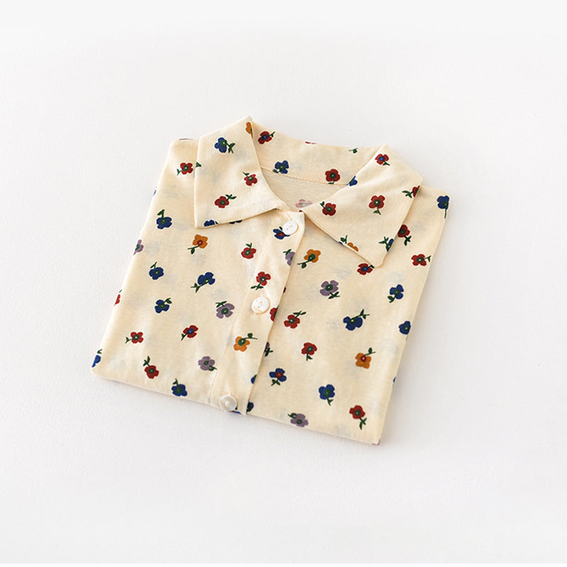 Beige baby Girls Blouse with Floral Pattern, Countryside Style, 1-4Years