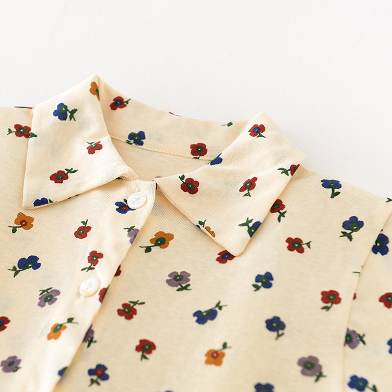 Beige baby Girls Blouse with Floral Pattern, Countryside Style, 1-4Years