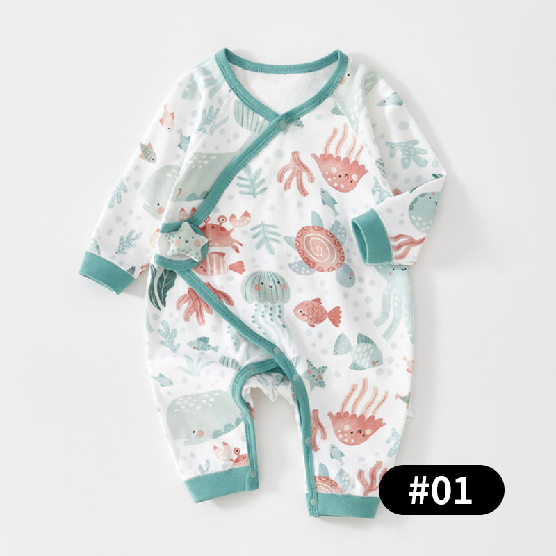 Newborn Baby Romper, 100% Pure Cotton Material, Side-opening Velcro, 0-6Months - babysmile03