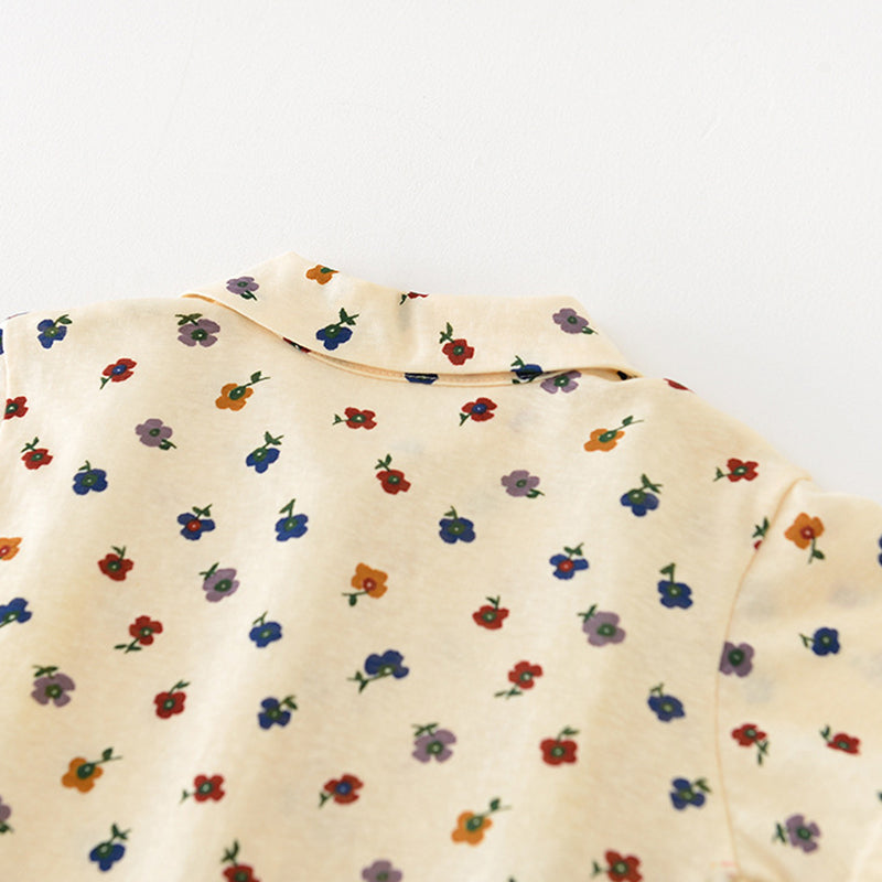 Beige baby Girls Blouse with Floral Pattern, Countryside Style, 1-4Years