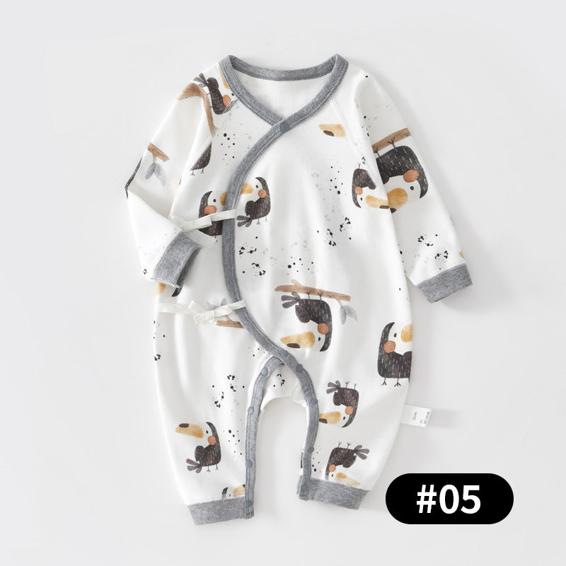 Newborn Baby Romper, 100% Pure Cotton Material, Side-opening Velcro, 0-6Months - babysmile03