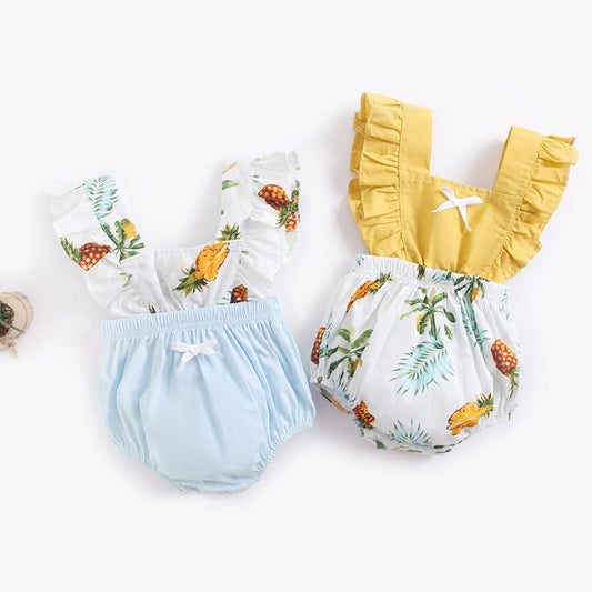 Baby Girls Pineapple Patterned Bodysuits, 100% Pure Cotton Material, 0-36Months