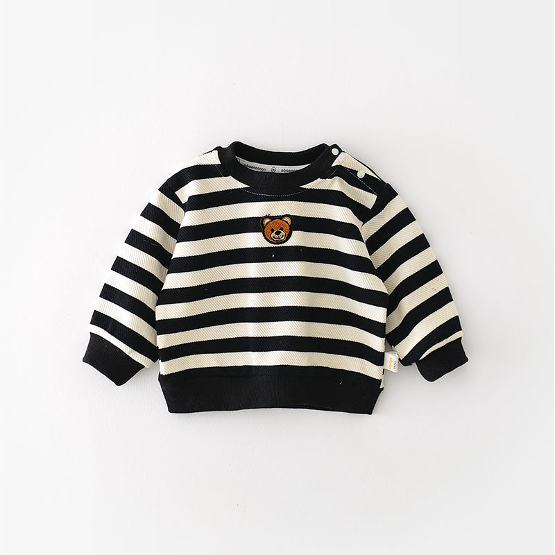 Cartoon Bear Pattern Striped Baby Sweater, 6-36Months