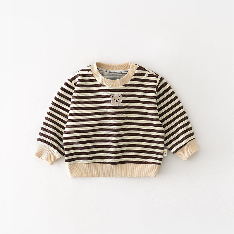 Cartoon Bear Pattern Striped Baby Sweater, 6-36Months