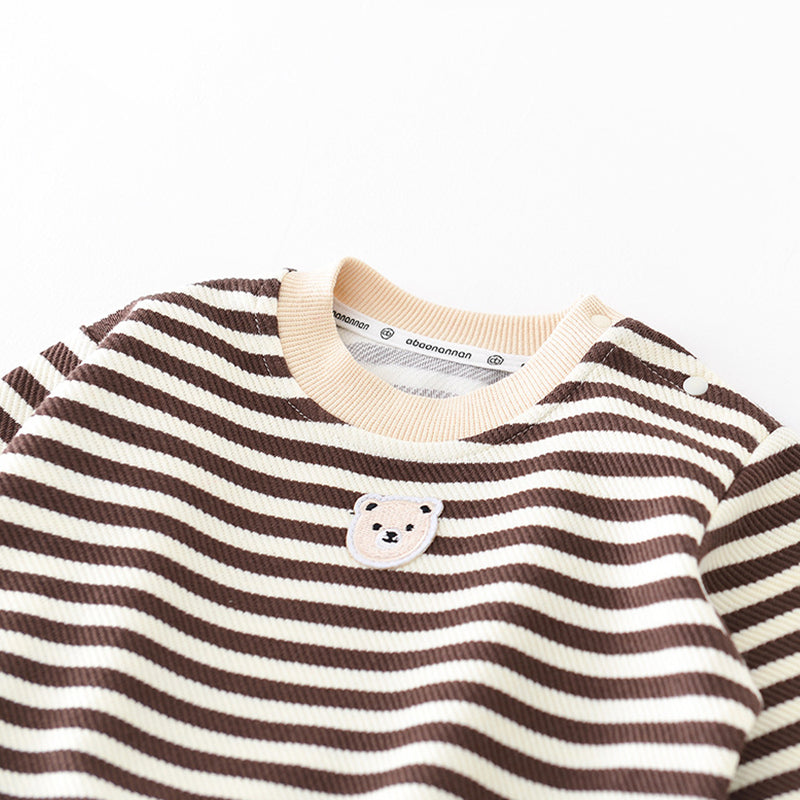 Cartoon Bear Pattern Striped Baby Sweater, 6-36Months
