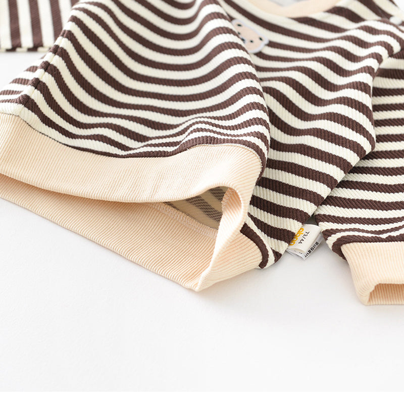 Cartoon Bear Pattern Striped Baby Sweater, 6-36Months
