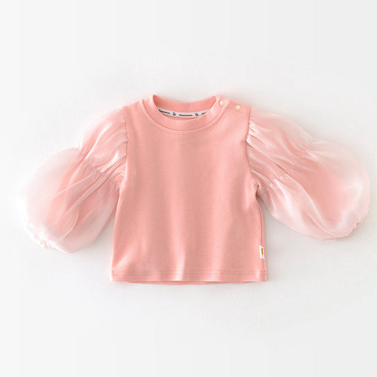 Pink Baby Girl Sweater with Mesh Sleeves, 6-36Months