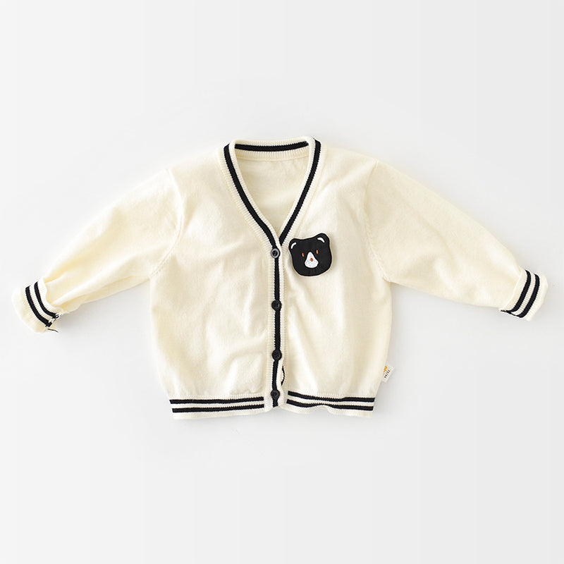Cartoon Bear Pattern Sweater, Collegiate Style, 6-36Months