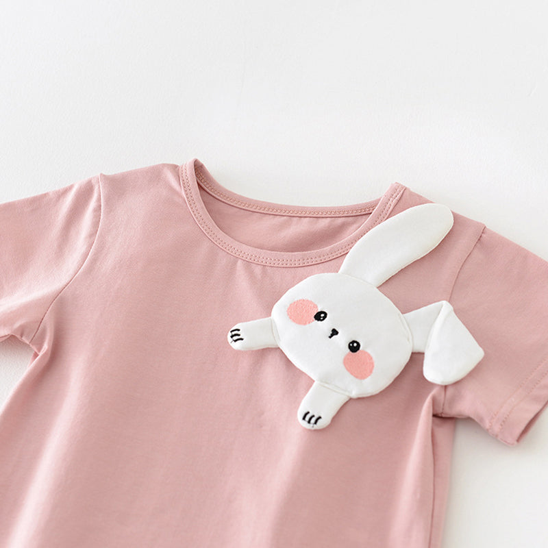 Baby Girls T-shirt with a 3D Bunny Pattern, 1-5Years