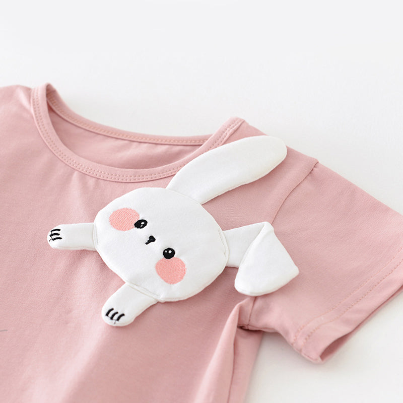 Baby Girls T-shirt with a 3D Bunny Pattern, 1-5Years