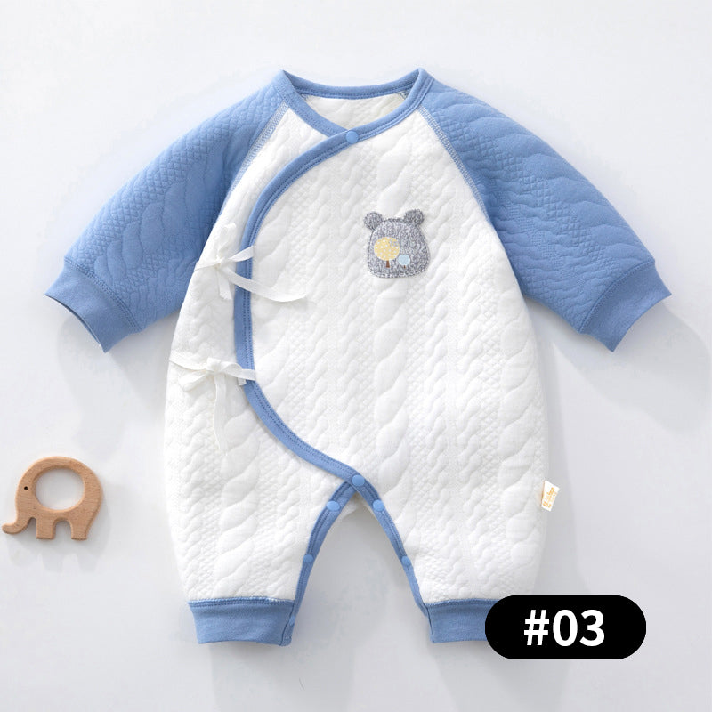 Autumn/Winter Newborn Baby Romper, Pure Cotton Material, Side-opening Velcro, 0-6Months - babysmile03