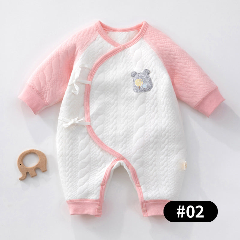 Autumn/Winter Newborn Baby Romper, Pure Cotton Material, Side-opening Velcro, 0-6Months - babysmile03
