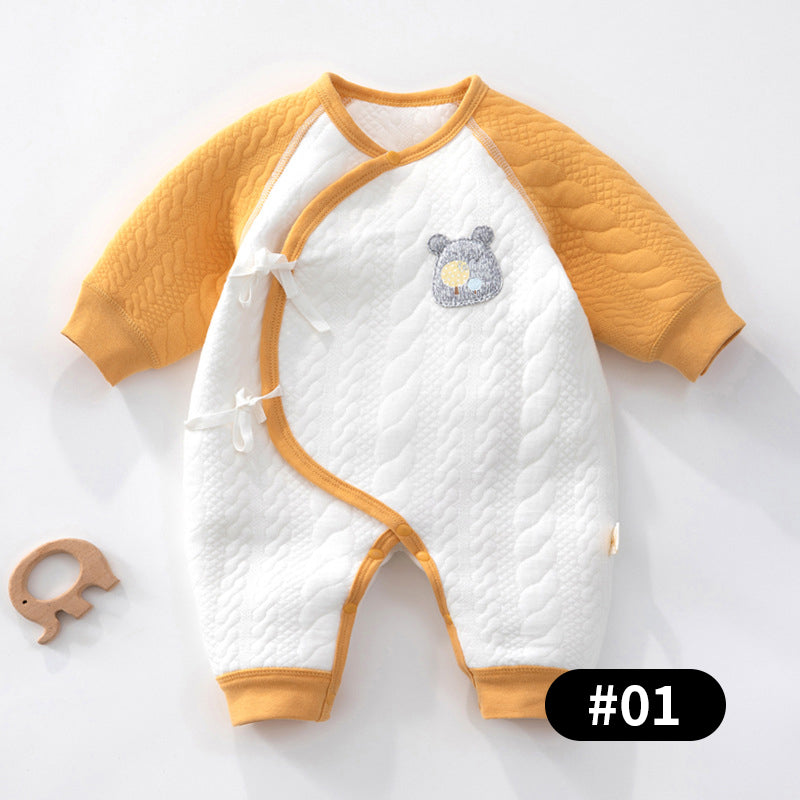 Autumn/Winter Newborn Baby Romper, Pure Cotton Material, Side-opening Velcro, 0-6Months - babysmile03