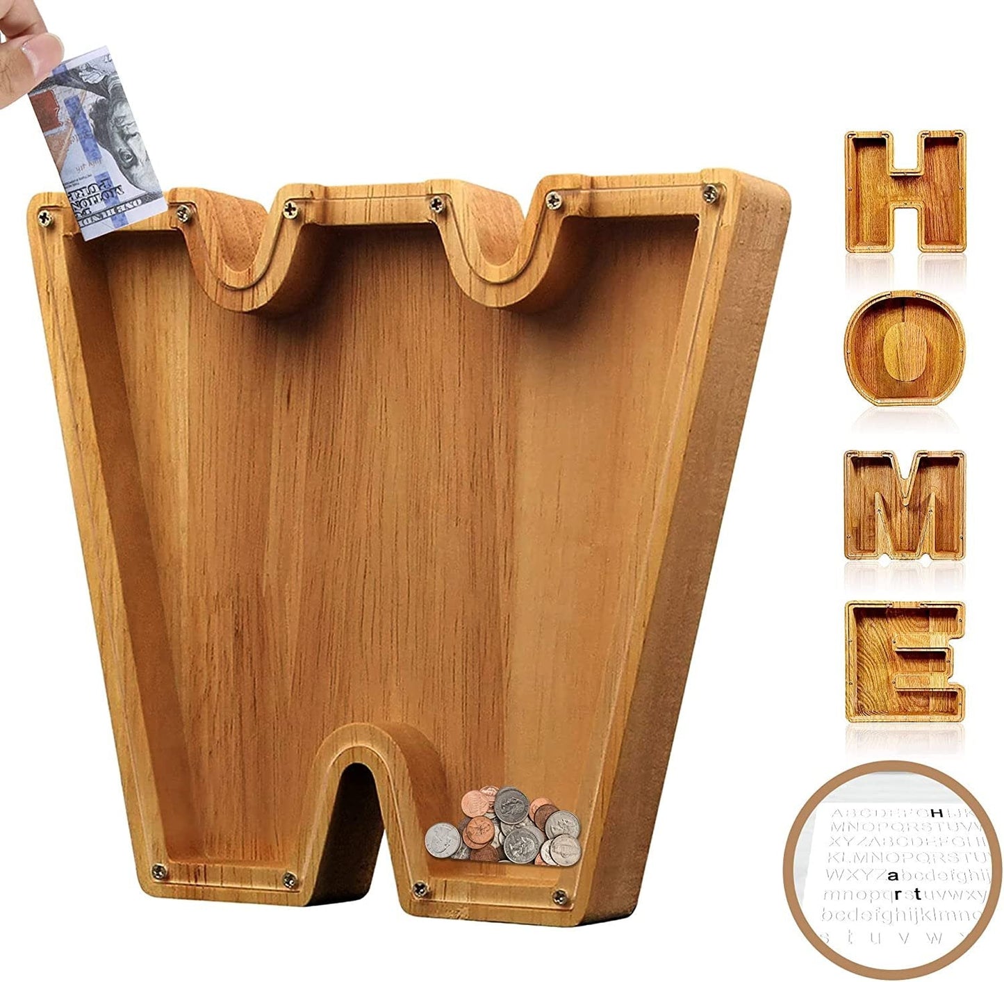 (49% low price sale) -Personalized Alphabet Wooden Piggy Bank