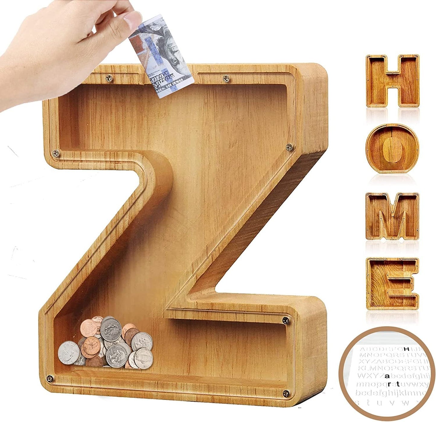 (49% low price sale) -Personalized Alphabet Wooden Piggy Bank