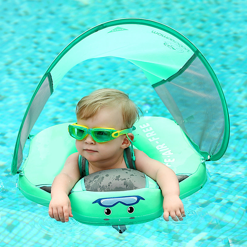 An Inflatable-Free Baby Swimming Ring with a Sunshade