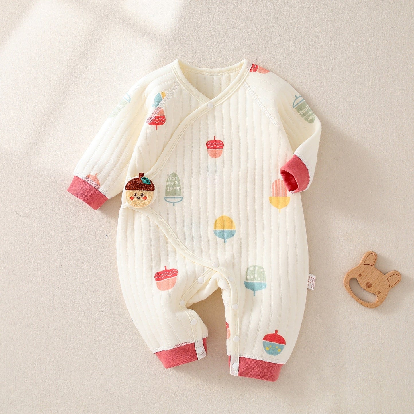 Newborn Baby Romper, Side-opening Velcro, 100% Pure Cotton Material, 0-6Months - babysmile03