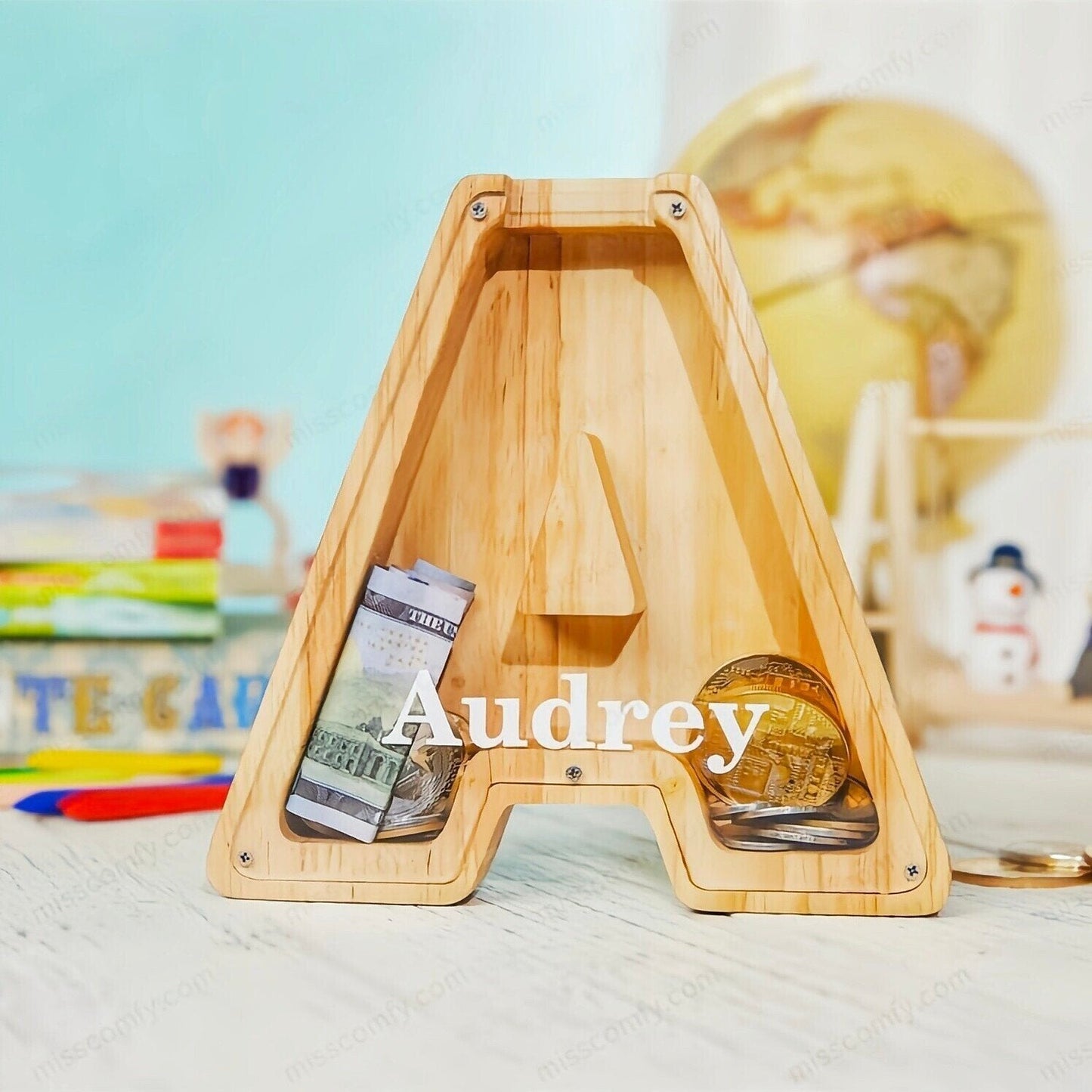 (49% low price sale) -Personalized Alphabet Wooden Piggy Bank