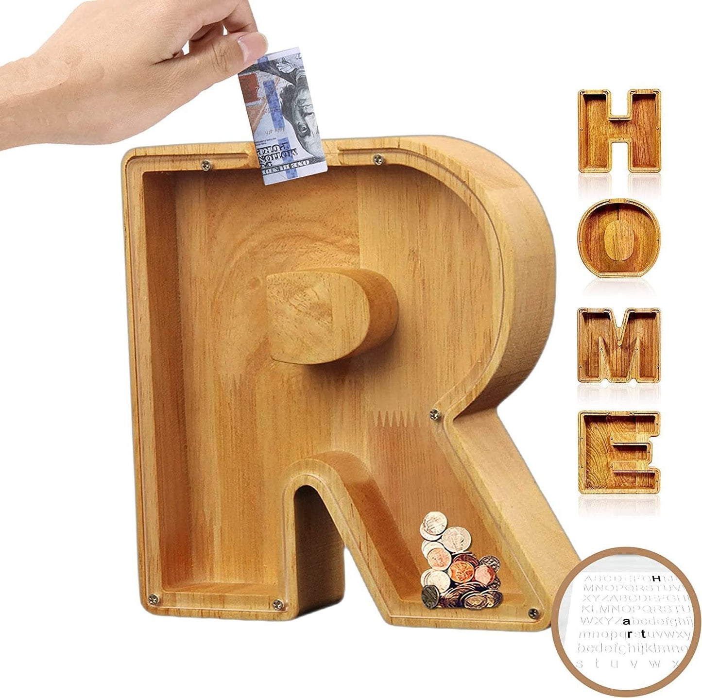 (49% low price sale) -Personalized Alphabet Wooden Piggy Bank